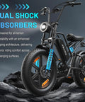 Side view of Beast Fat Tire Electric Bike For Adults With 20 Inch Wheels and 4 Inch Wide All Terrain Tires on rocky terrain