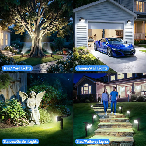 Super Crisp Solar Spot Lights Outdoor Waterproof With Precision Glass, Dang Bright 6500k Cool White LED For Yards And Trees, Auto Night Sensor Four Pack No Sweat Landscape Setup All Day Ready