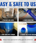 Steps for using Heavy Duty Metal Water Filter Housing Wrench 5.93 Inch Inside Diameter Beefy Tool for high flow filter housings.