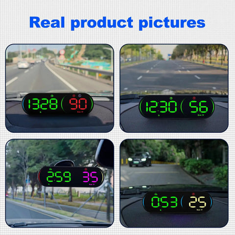 Top Shelf Head Up Display For Rivian R2 2026 showing speed and time information in a compact projector dashboard setup.