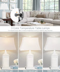 Coastal White Resin Table Lamps Set Of 2 With USB A To C Outlet Modern Nightstand Lamps for living room, 3 color temperature display