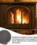 Coiled wood stove door gasket rope, graphite-impregnated fiberglass, 1/2 x 84 in, shown beside a lit stove.