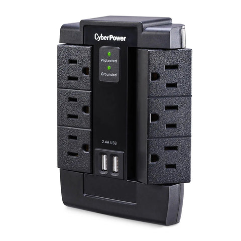 Six Swivel Outlet Surge Protector With 1200J Surge Protection, 125V, Two USB Ports, Wall Tap Design, Compact Power Hub