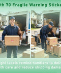 15.75 Inch By 160 Foot Foam Roll For Packing And Moving with 70 Fragile Stickers shown by delivery person