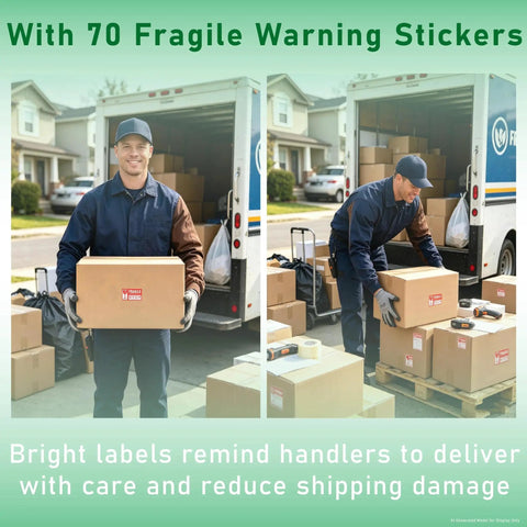 15.75 Inch By 160 Foot Foam Roll For Packing And Moving with 70 Fragile Stickers shown by delivery person