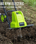 18 Inch Electric Tiller Cultivator With 8.7 Inch Depth And 24 Steel Tines, 13.5 Amp Corded Power tilling soil in garden
