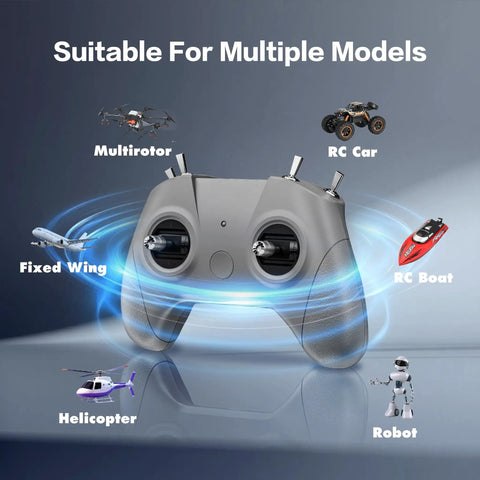 ELRS V3 RC Transmitter With Nano Receiver CR8 For FPV Drones Tiny Whoop And Fixed Wing Plus Drone Simulator Controller Mode 2 Beginner Friendly Easy Setup Ready To Go with images of multirotor, RC car, RC boat, fixed wing, helicopter, robot compatibility