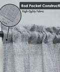 Gray Tassel Linen Textured Swag Valances for Farmhouse Kitchen and Small Windows, 36x63 Inch with Rod Pocket