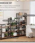 Dope Five Tier Folding Bookshelf Brings Hassle Free Assembly And Slick Industrial Vibes To Your Space Perfect For Bedroom Living Room Or Home Office With Super Sturdy Rustic Brown Shelving Units shown in a home office setup.