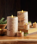 Flameless LED Tea Light Candles Set Of 2 Birch And Pearl Ivory Real Wax Look Remote Timer Battery Operated Paraffin Tealights