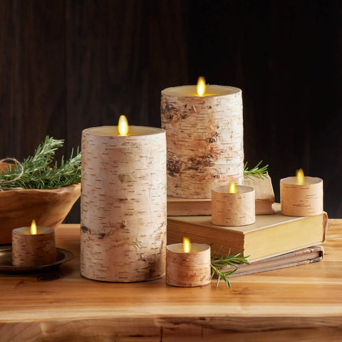 Flameless LED Tea Light Candles Set Of 2 Birch And Pearl Ivory Real Wax Look Remote Timer Battery Operated Paraffin Tealights