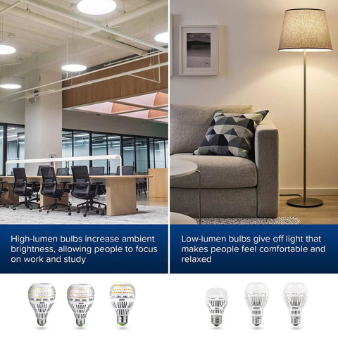Office and living room with 60W Equivalent LED Light Bulbs Save Big On Power, 900 Lumens, 9W, Ceramic Technology, energy-saving design.