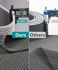 Comparison of Grippy Non Slip Drainage Mats PVC Pool Floor Mat 0.23 Inch Thick with competitor's mat.