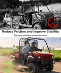 Kawasaki Mule ATV with and without Front Axle Suspension Knuckle Wheel Bearing Collar Kit, showing improved stability.
