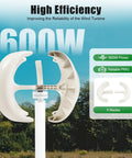 High Efficiency 600W 12V Wind Turbine Kit With 5 Blade Vertical Axis Windmill