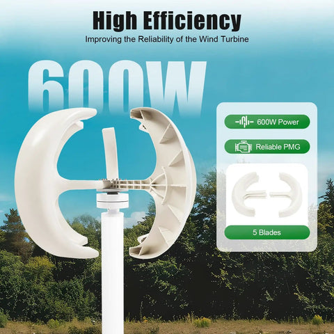 Five Blade Lantern Style Vertical Wind Turbine Generator 600W 12V With Controller Kit, durable nylon construction, close-up view