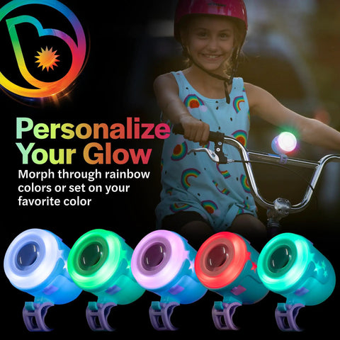 Girl riding bike with Kids LED Bike Light Set Front Headlight And Rear Tail Light Rechargeable For Night Riding On Bicycles And Scooters