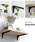 Installation steps for 14 Inch L Bracket With Beam Heavy Duty Shelf Brackets Black 300 Pound Capacity Wall Mounted Supports For Floating Shelves DIY Hardware Included Pack Of 4