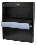 Aluminum Work Station Storage Cabinet With Flip Out Work Tray And Paper Towel Rack Organizer For Enclosed Race Trailer Shop And Garage Storage In Black Heavy Duty Space Saving Design.