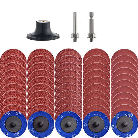 Two Inch Quick Change Sanding Discs Set Aluminum Oxide Roll Lock With Quarter Inch Holder Pro Grade Heavy Duty 50 Pcs For Die Grinder Surface Prep Stripping Grinding Polishing Finishing Rust And Paint Removal