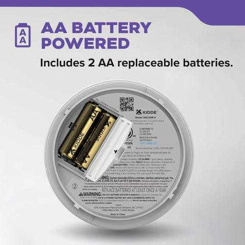 No-Brainer 2-In-1 Smoke And Carbon Monoxide Detector With AA Battery Power, 85 Decibel Alarm, Red LED Indicator, Advanced Sensing For Faster Smoke Detection, Easy Home Safety Upgrade, 9th Edition AA battery compartment with 2 replaceable batteries