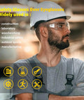 Man wearing hard hat and over eyeglasses safety glasses with anti scratch polycarbonate lenses and integrated side shields.