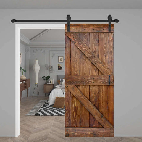 36In By 84In Solid Walnut Barn Door With Hardware Track Kit Assembly Required Full Solid Wood Construction Rustic Farmhouse Style Installed