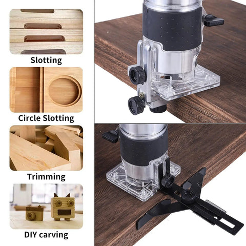 Rock Solid Electric Wood Router And Smooth Operator Trimmer featuring soft cushion grip for slotted and circular cuts on wood.