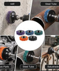 All In One 45 Piece 2 Inch Diamond Sanding Discs Set for Drill or Die Grinder on various surfaces like steel and wall.