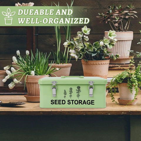 60 Slot Metal Seed Storage Organizer With Lid And Safety Locks For Garden Use Rust Proof Seed Saving Box Includes 60 Envelopes