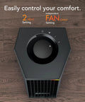 Top view of the Rise 12H Personal Desk Heater For Small Rooms And Office, 2 Heat Settings, Manual Dial, Black finish on wood surface.