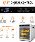 Big League 12 Tray Commercial Food Dehydrator Machine 800 Watts control panel with digital display and preset modes.