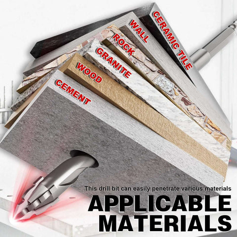 Masonry drill bit set, 6-inch length, 10-piece carbide-tipped bits (3/16"-1/2"), for concrete, tile, brick, glass, ceramic, wood, and plastic.