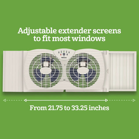 Dual Blade Digital Window Fan With Programmable Thermostat For Home Cooling, expandable side panels shown