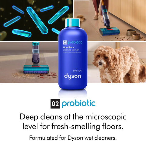 Clean And Wash Hygiene Wet And Dry Hard Floor Cleaner For Spills And Stains next to dog on cleaned floor