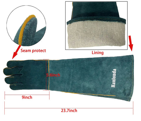 Heavy-Duty Leather Bite-Proof Animal Handling Gloves 23.7 Inch anti-scratch design and cotton lining for safety and comfort