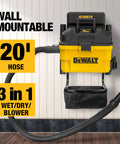 Heavy-Duty Wall-Mount Wet-Dry Vacuum For Garage And Shop, 6 Gallon Capacity, 5 Peak HP Motor, DXV06G Beast Mode Suction, wall mounted with hose