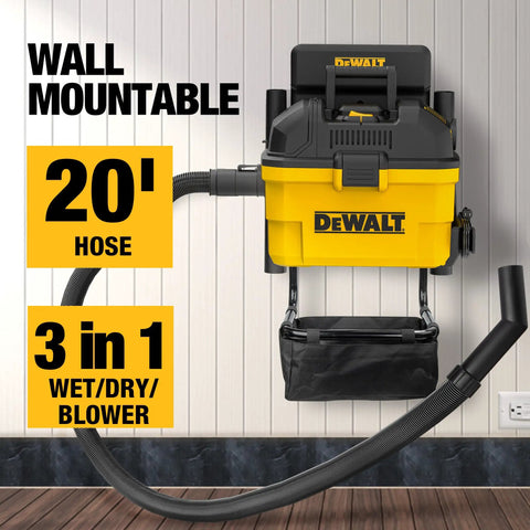 Heavy-Duty Wall-Mount Wet-Dry Vacuum For Garage And Shop, 6 Gallon Capacity, 5 Peak HP Motor, DXV06G Beast Mode Suction, wall mounted with hose