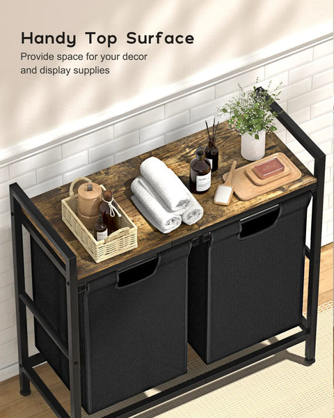 Dual 11 Gallon 42L Laundry Hamper With Removable Liners Divided Laundry Sorter On A Sturdy Metal Frame Pull Out Oxford Bags