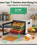 Sweet 9 Tray Stainless Steel Food Dehydrator With Digital Timer And Temperature Control showcasing drying trays with fruit