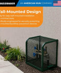Rock Solid 24x24x12 Wall Mount Backflow Security Cage Heavy Duty Green Steel Enclosure For Outdoor Plumbing Gear, wall-mounted design with blue valves.