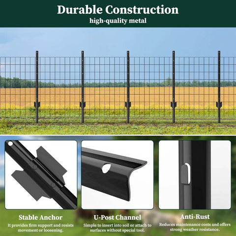 10 Pack 5 Feet Heavy Duty Metal U-Posts For Wire Fence And Temporary Fencing No-Dig Garden Stakes Electric Corner Anchors