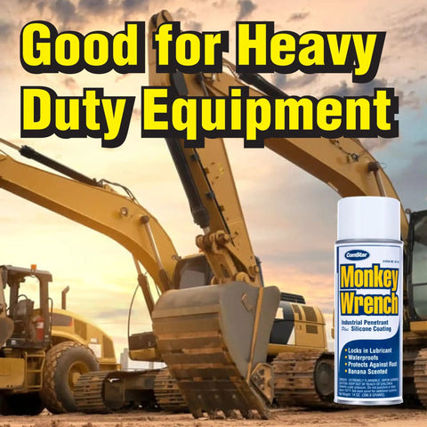 Monkey Wrench Lubricant Spray That Frees Rusted Bolts And Nuts Fast, Displaces Water, Protects Metal, Locks In Lubricant, Breaks Down Rust, Industrial Strength Formula, 14 Ounces Aerosol Can Made In USA, Great For Heavy Duty Projects with construction equipment.