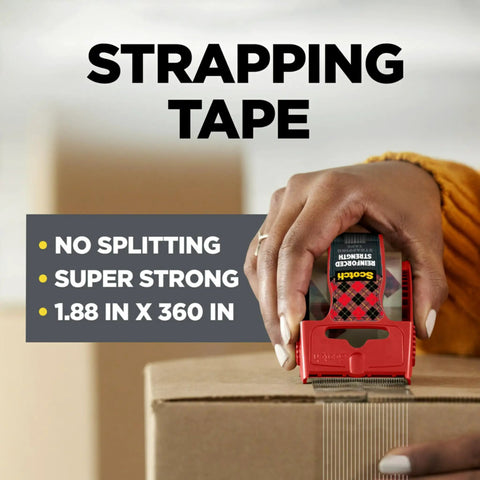 Reinforced Strapping Tape 1.88 In Wide And 360 In Long Clear Heavy Duty Packing Tape With Dispenser sealing a box