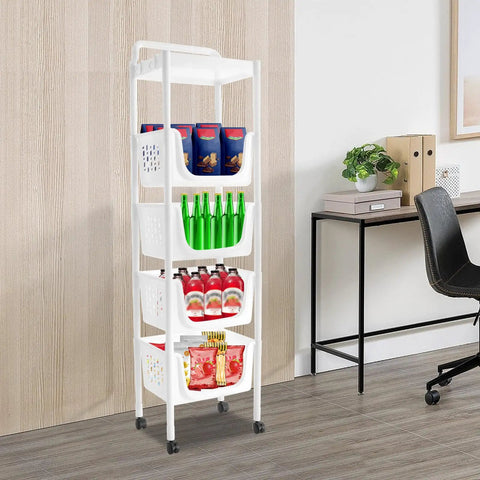 Keep Your Produce Fresh As A Daisy With This Five Tier Floor Standing Fruit And Vegetable Storage Basket Featuring Ventilated Plastic Bins.