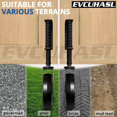 Heavy Duty 5 Inch Spring Loaded Gate Caster Wheel Packs Rock Solid Shock Absorption And Smooth 360 Swivel Glide For Outdoor Wooden Fence And Steel Tube Gates No Stress Rolling Up To 220 Pound In Matte Black on various terrains.
