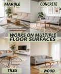 Living room with 16Pcs Rug Gripper Tape Set on marble, concrete, tiles, and wood floors with sofas and coffee tables