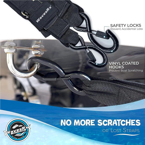 Adjustable Marine Boat Trailer Transom Tie Down Straps With Quick Release Buckle for secure transport of boats showing safety locks