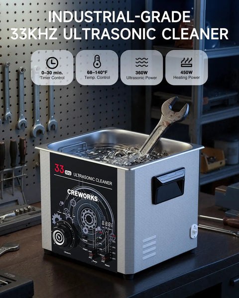 Heavy Duty Ultrasonic Cleaner With Sweep Function And 33khz Frequency, Washes Away Stubborn Grime Like A Champ With 360w Power For Carburetors, Tools, And Deep Cavity Parts In Its 15l Tank.