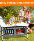 Go-To Aluminum Folding Camping Table With Adjustable Legs For Travel And Outdoors, Easy Setup, white, in backyard BBQ scene